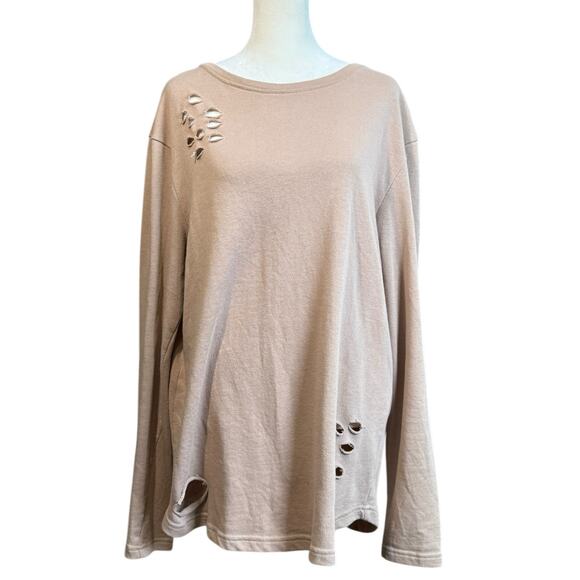Alphalete Sweatshirt Women L‎ Beige Athletic Gym Distressed Comfy Fitness Lounge - Picture 1 of 9